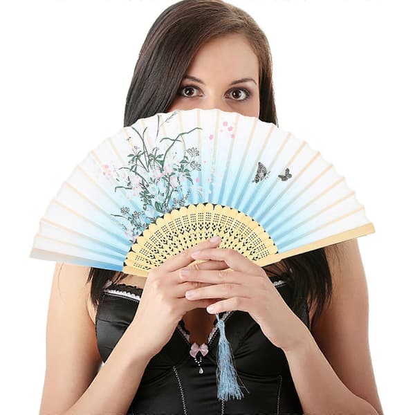 Sammenfoldelig Danseventilator Japansk Stil Håndventilator til Performance Blå