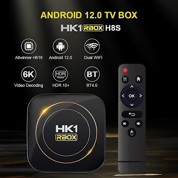 HK1 RBOX-H8S 4K Ultra HD Android 12.0 Smart TV -boksi kaukosäätimellä, Allwinner H618 neliydinprosessori, 4GB+32GB