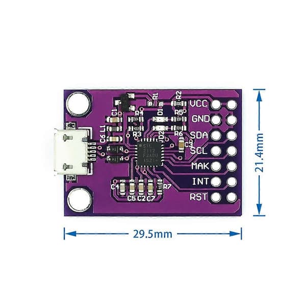 CP2112 Modul CCS811 Debug Board USB til SMBus/I2C Kommunikasjonsmodul USB til I2C Kommunikasjonsmodul Purple