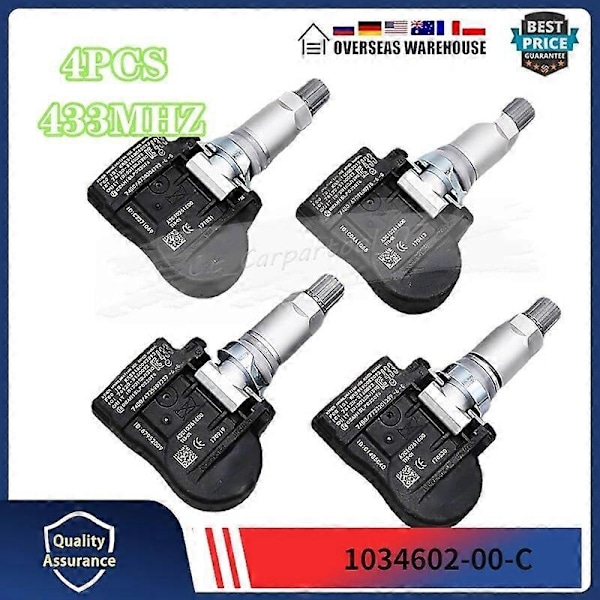 Fordonssensorer 1034602-00-C 1074812-00-B 103460200C DÄCKTRYCKSSENSOR 433MHZ FÖR Tesla Model 3 Model S Model X TPMS Sensor Biltillbehör 4PCS