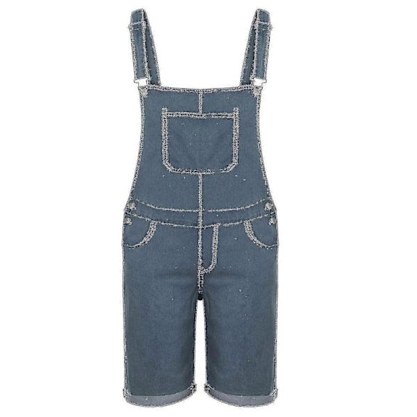 Herr Solid Bröstficka Ripped Denim Raka Shorts - Casual Overaller för Europeiskt Mode Blue S