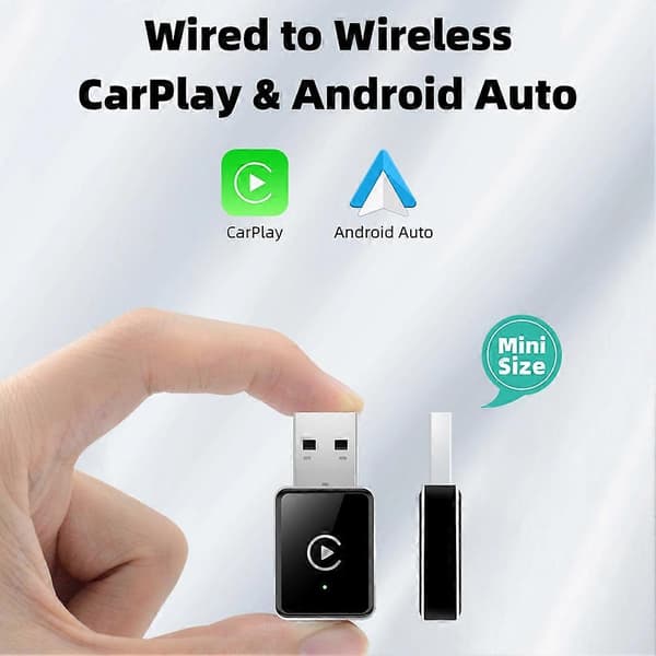 2 i 1 Bil Android Auto Dongle Plug&Play Trådløs Carplay Adapter WIFI Bluetooth 5.0 Hurtig Forbindelse Smart AI Boks Black