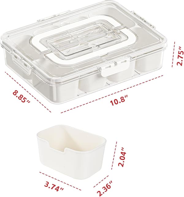 [KK] Divided Snack Tray with Lid and Handle, Portable Snack Box, Transparent Candy Storage Organizer-FA-