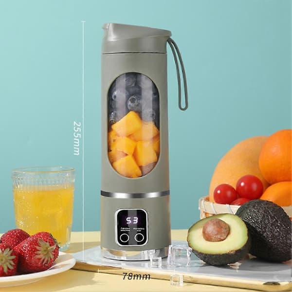 USB Genopladelig Bærbar Blender 8-bladet Mini Isknuser med Digitalt Display 3 Tilstande Bærbar Blender Hvid White