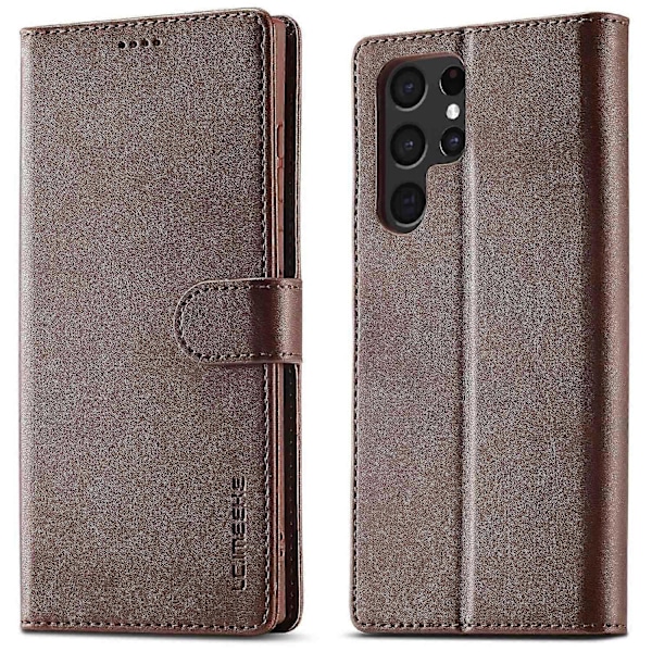 LC.IMEEKE Fodral för Samsung Galaxy S25 Ultra Kalvtextur PU Läder Ställ Plånbok Telefonskydd - Grå Multicolor Brown