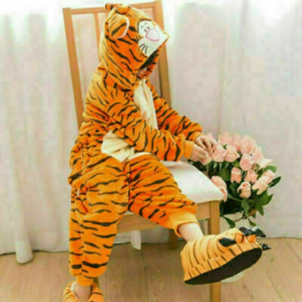 Djurpyjamas Kigurumi Nattkläder Kostymer Vuxen Jumpsuit Outfit V #2 Tiger #2 Tiger kids XS(3-4Y)
