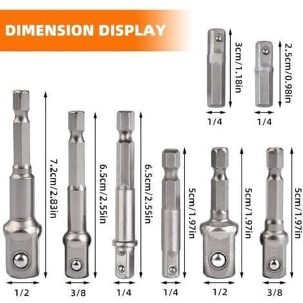8 sekskantede hylseadaptere 1/4\" til 1/4\"-3/8\"-1/2\" for drill-driver