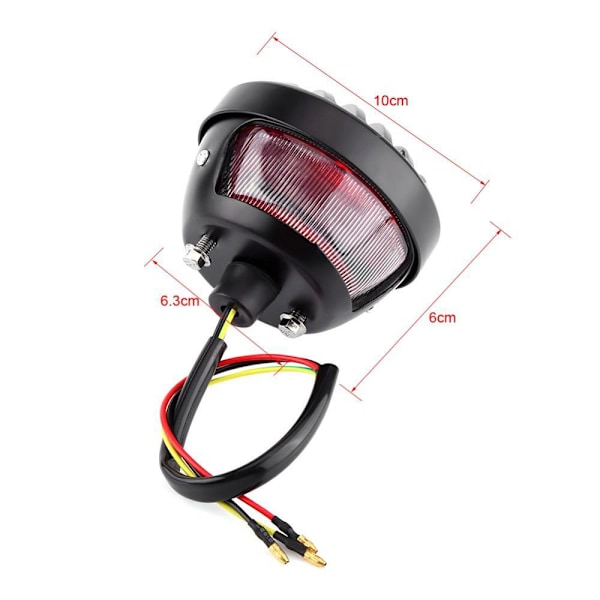Bremsbaglygte, Universal Rund Motorcykel Baglygte Bremslygte Baglygte til Bobber Chopper Scootere ATV, (1 stk, Sort)