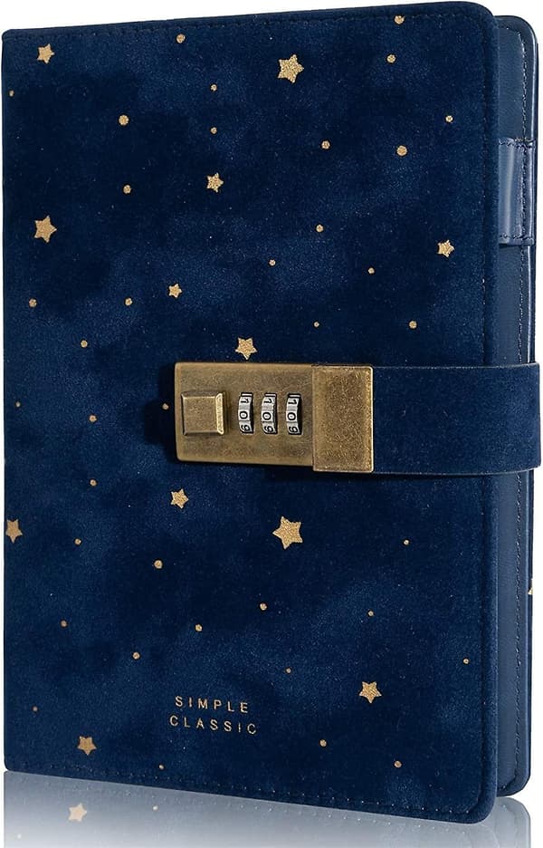 [KK]Lockable Diary - Secret Refillable Diary, Velvet Covered Lockable Diary for Adults, Women Writing Personal Locked Diary Notebook Blue