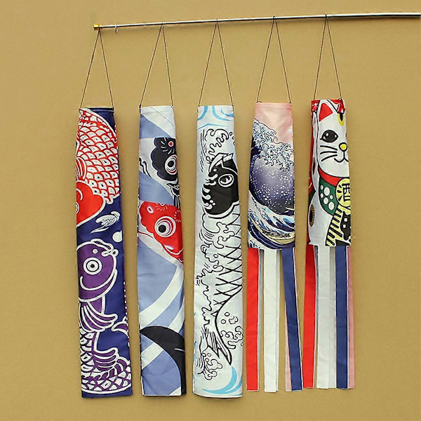 Japansk Nobori Koinobori Karpestreamer Vindsokk Fiskeflagg Drage Restaurantdekor Black White 70cm