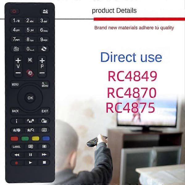 Erstatningsfjernkontroll for Telefunken TV RC4875/RC4870 Ingen oppsett nødvendig Black