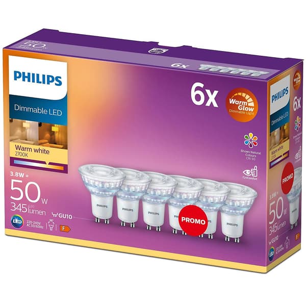 6-pakning LED GU10 50W Dimbar WarmGlow