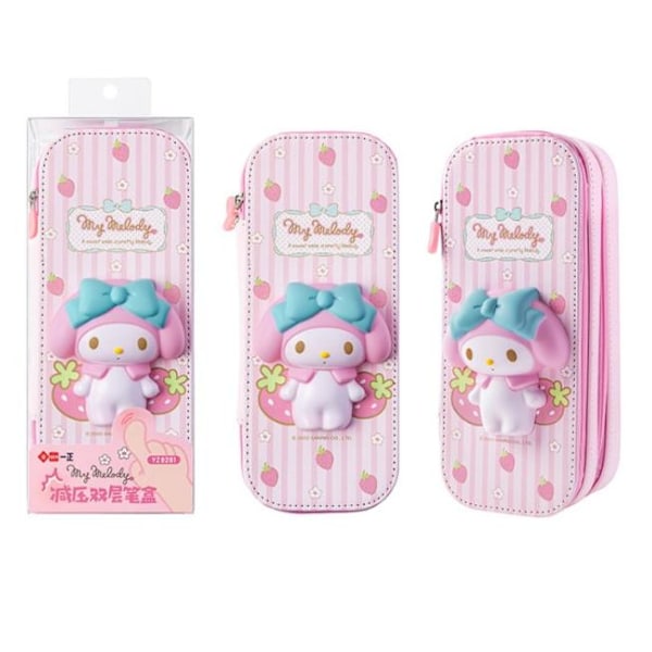 PU Dubbellagers Pennfodral med Stor Kapacitet Skolpennor Väska Pennfodral Tillbehör Kontorsmaterial My Melody