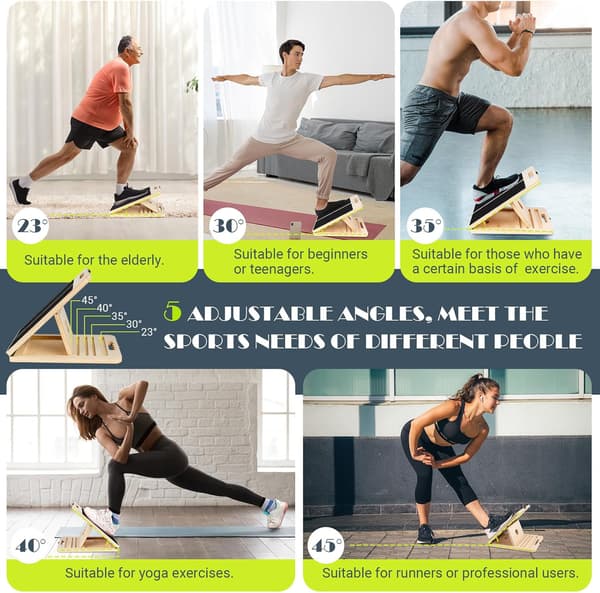 [KK] Slant Board, Adjustable, Portable, Wood-Based Mobility Board Compatible with Calf Stretch with Exercise Poster