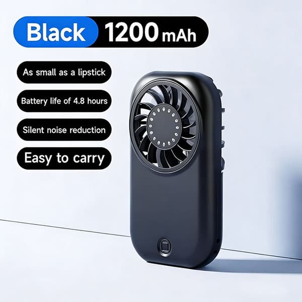 Ultra-Mini Læbestift Ventilator - USB Genopladelig - Ultra Bærbar og Lydløs - Sort