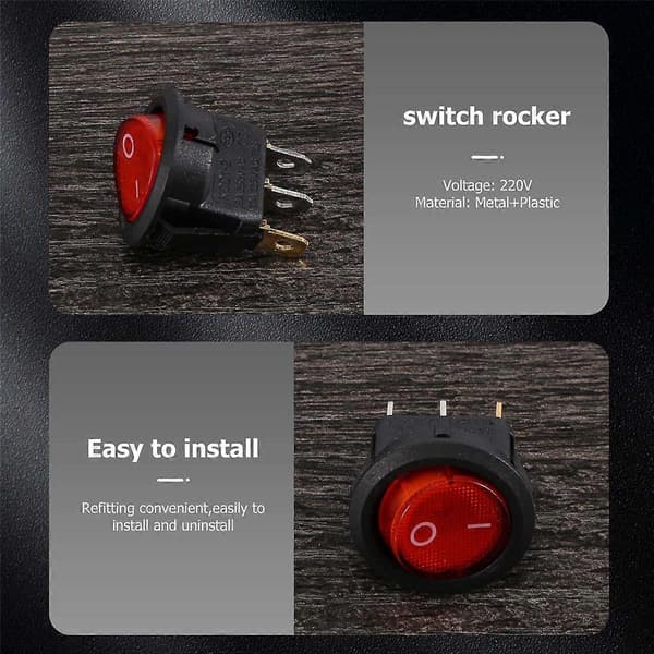 Rocker Switch Bipolär PÅ AV Röd 3 Stift 220V As Shown
