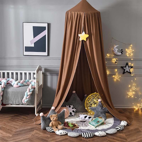 Children's bed canopy for the bedroom with round dome-shaped cotton 2.5 m (brown)