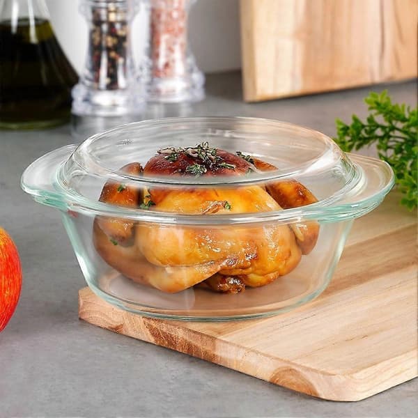 Round borosilicate glass oven dish with lid, dishwasher safe