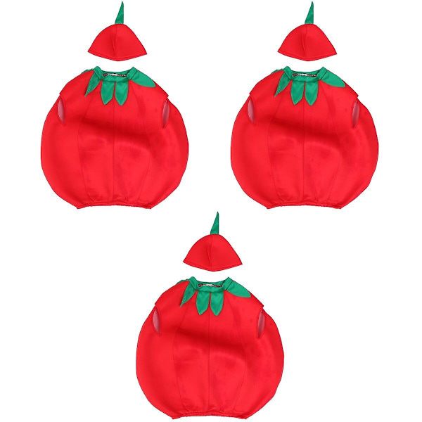 3 sæt Tomat Performance Kostumer Tøj og hat Stof outfit (120-130cm) 3 sæt M 3 Sæt 3 Sets M