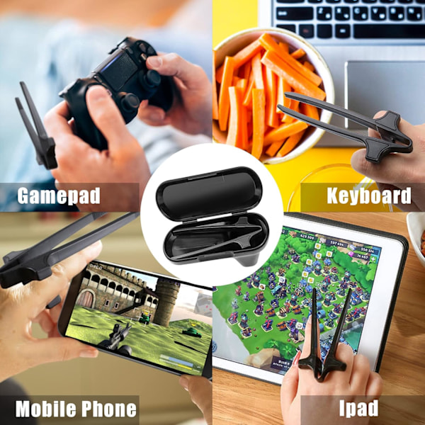 Gamer Finger Chopsticks (med eske), snackpinner, håndsnackpinner, snackgriper (svart, 3-pakning)