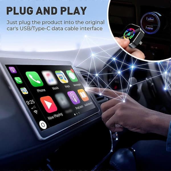 2025 Uusin langaton CarPlay-sovitin iPhone Androidille, 2025 päivitetty Mini USB