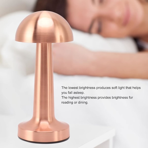 Bordslampa, uppladdningsbar metall svamp touch control kupol skrivbordslampa, 3 steglösa ljuslägen Deco nattlampa med halkfri bas