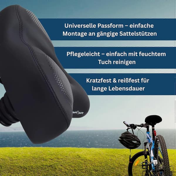 ErgoSoft Cykelsadel, Stødabsorberende, Vandafvisende, Komfortabel Sort