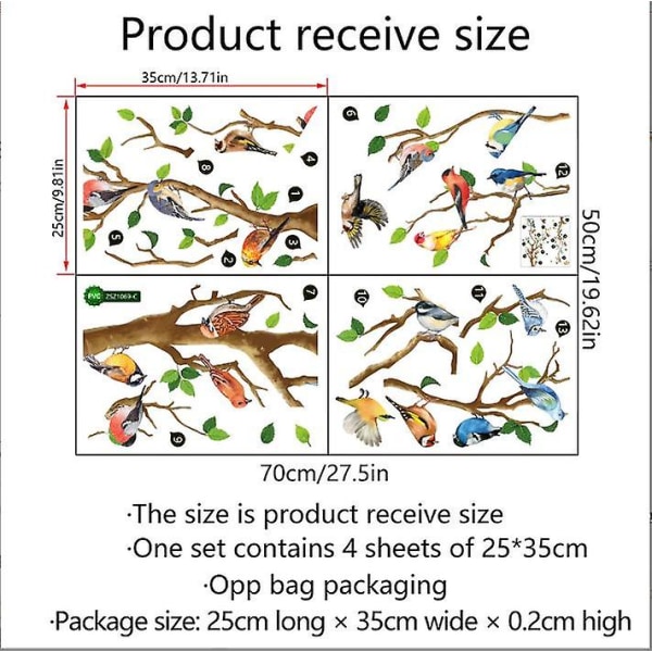 Fönsterdekal Fåglar på gren Fönsterdekaler Självhäftande fjäder Anti-kollision fönsterdekor dekor för glasfönsterrum