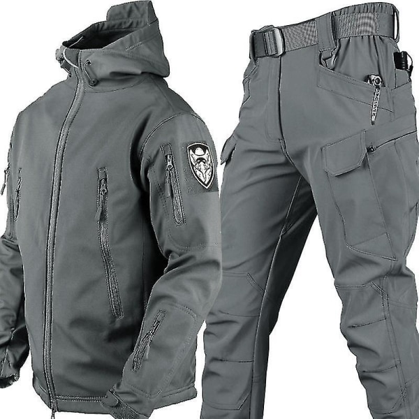 Hösten och vintern Soft Shell Hajskinn varm kostym män och kvinnor med samma utomhuskläder Special Forces kamouflage träningskläder grey S
