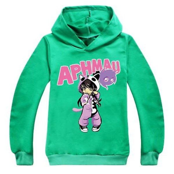 Børne Hoodie med Langærmet Top Sweatshirt Trøje Grøn Grøn til Drenge og Piger Aphmau Green 120CM 5-6Y