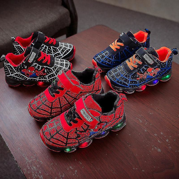 Barn Sportskor Spiderman Lighted Sneakers Barn Led Luminous Skor För Pojkar röd 31