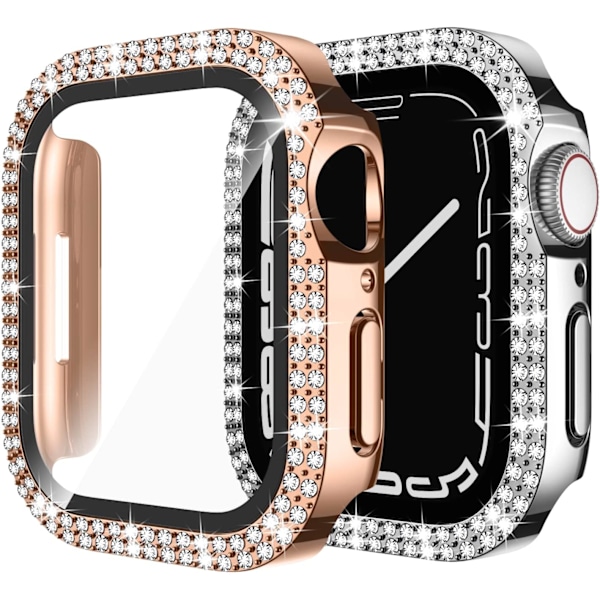 Kompatibel med Apple Watch med herdet glass skjermbeskytter Roségull/sølv Roséguld/silver 41 mm