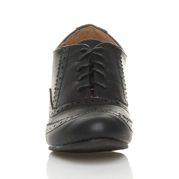 Naisten puolikorkea matala tolppakorko leikatut nauhalliset mukavat kumipohjaiset brogue-kengät saappaat nilkkurit Black Matte UK 4 / EU 37 / US 6
