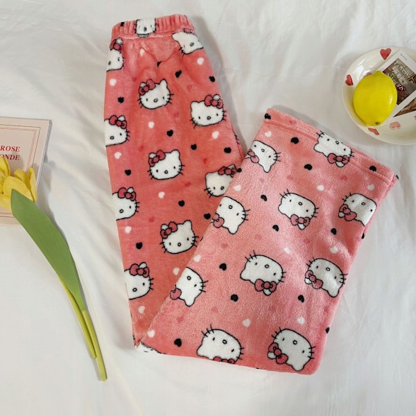 Piirretty HelloKitty Flanelli Pyjama Pehmeä ja Paksu Eristys Pyjama Naisille Vesimeloni Punainen Watermelon Red M