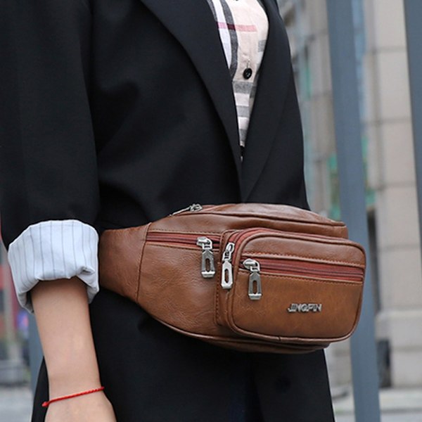 Fanny Pack Taljepose Mænd Lædertasker til sport og rejser light brown