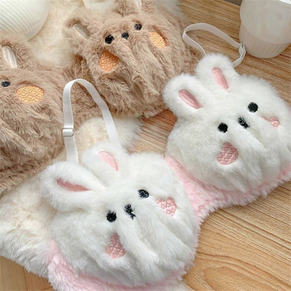 Dame 2-delt Sett med Lodden BH og Truser Store Øyne Bjørn Plysj BH Undertøy Tegneserie Anime Undertøy Tegneserie Bikini Sett Melk kanindrakt Cute bear suit XL