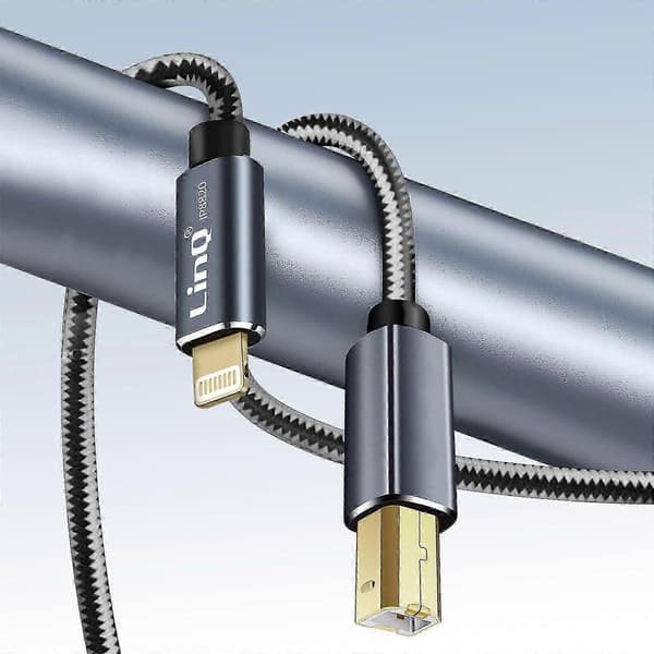 USB-B printerkabel til & , flettet nylon 1,5m grå - LinQ SZRH A-C