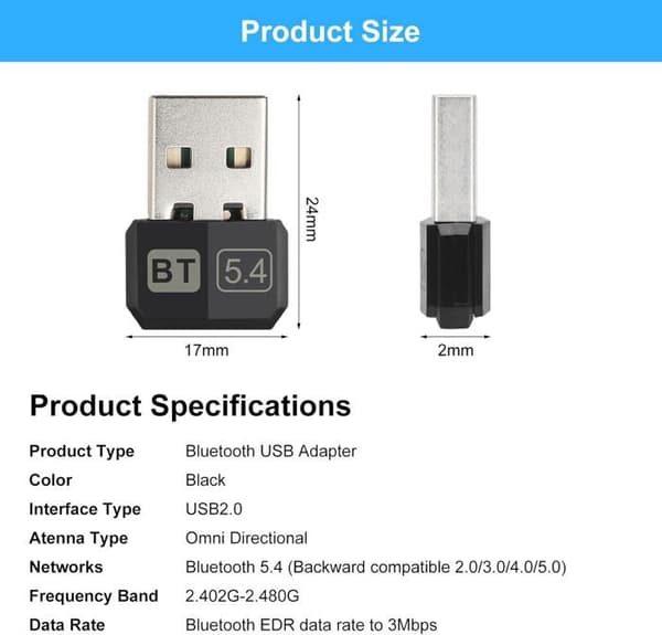 Bluetooth 5.4-adapter, Bluetooth-nyckel för PC Bluetooth-kort för PC, Bluetooth-dongelnyckel, USB Bluetooth PC-adapter för PC[J160]