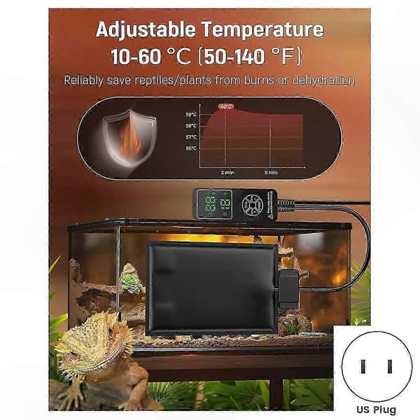 7x5 tommer varmemåtte til krybdyr med digital termostat-timer til terrarietanke