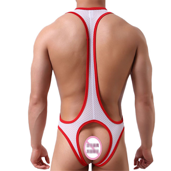 Jumpsuit til mænd Sexy Underbukser Jockstrap Singlet Bodysuit hvid white 2XL