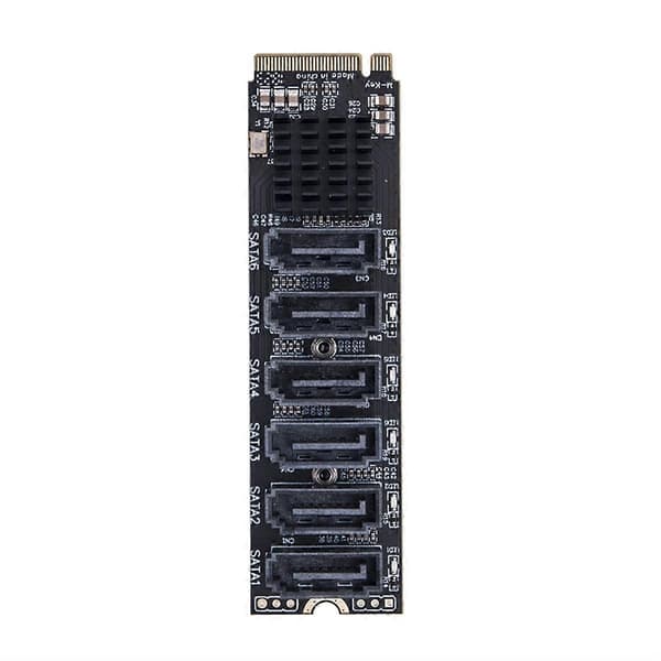 M.2 til adapter, 6 porter NVME til SATA3.0, M.2 PCI-E M Key Riser. Black