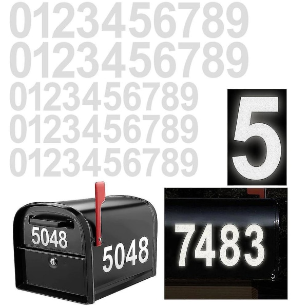 5 set 0-9 reflekterande nummerklistermärken Reflekterande brevlådenummer för utsidan Vattentät stark självhäftande vinyladressnummer för hus