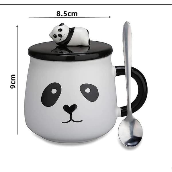 Kaffemugg - Panda - Keramik - Med lock - Med sked - Samtida design