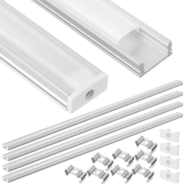 4 uppsättningar LED-kanalsystem Silver U-formad LED-diffusor med mjölkvit kåpa XI