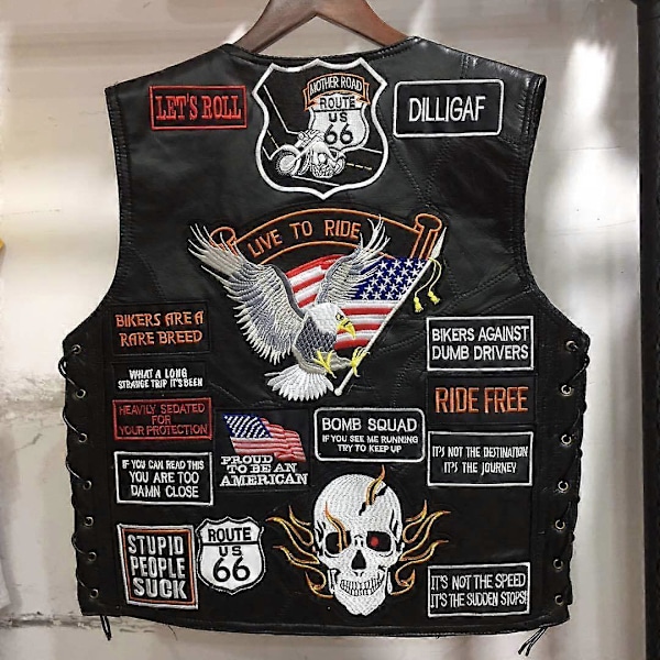 Harley Väst Läder Väst MC-Väst 42 Broderat Märke Läder Väst Herr black S