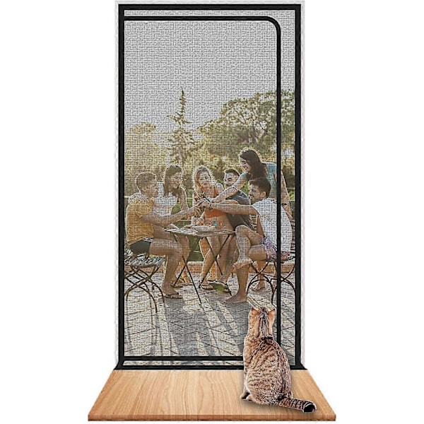 Vahvistettu kissan oviverkko, kestävä lemmikinkestävä verkko vetoketjulla, valkoinen, estää lemmikkejä karkaamasta Black Fits Door Size-120x220cm