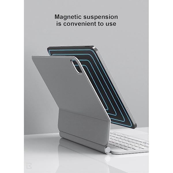 iPad Pro 12.9 (2022)/(2021)/(2020)/(2018) Nahkainen Tablettiteline Kotelo Bluetooth-näppäimistö Multicolor White