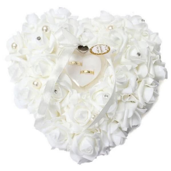 Hjerteformet ringbærerpute - Elegant - Hvit - 15x13cm