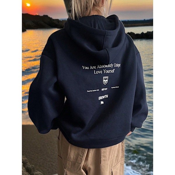 Dazy Slogan Grafisk Droppskulder Genseren Med Snøring - Marineblå Navy Blue M