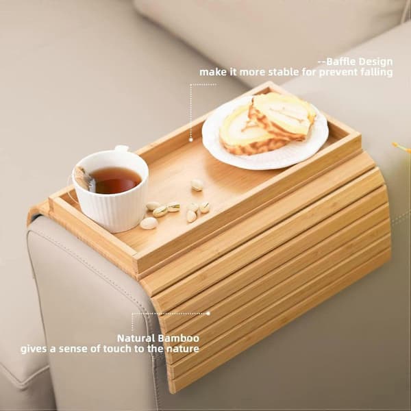 2X Sofabrett Sofaarmlene Snack Oppbevaringsbrett Sofahyllebrett Wood color
